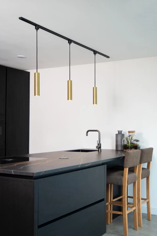 Lucide TRACK FLORIS pendant - 1-circuit Track lighting system - 1xGU10 - Matt Gold / Brass (Extension) - ambiance 1